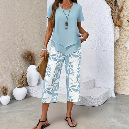 ✨50% de desconto 🔥💙 Conjunto casual composto por blusa longa de gola redonda e calça pantalona