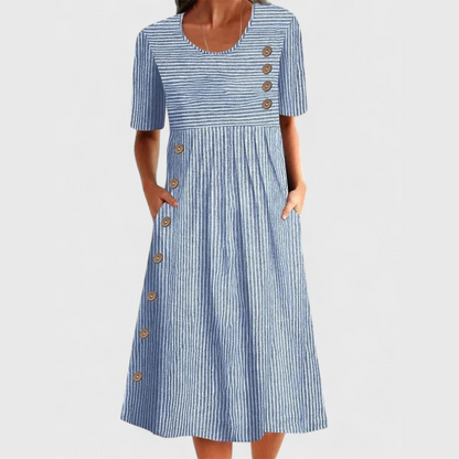【Tamanhos P-2GG】🎉💃Vestido midi listrado atemporal