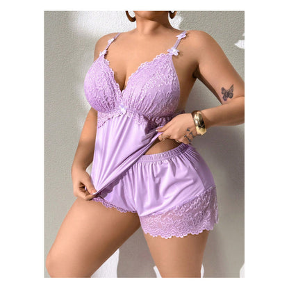 🥳PROMOÇÃO IMPERDÍVEL DE 2026🥳💞MAIS DE 50 MIL VENDIDOS!👗🌸 60% DE DESCONTO! Conjunto de pijama com regata e shorts com detalhes em renda – Tecido macio tipo cetim, alças ajustáveis e decote em V.