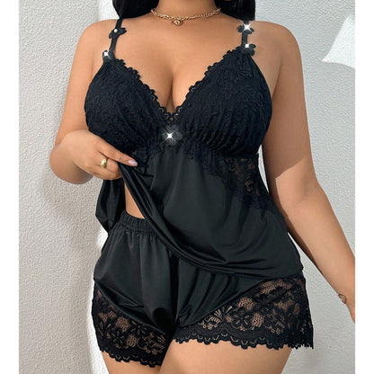 🥳PROMOÇÃO IMPERDÍVEL DE 2026🥳💞MAIS DE 50 MIL VENDIDOS!👗🌸 60% DE DESCONTO! Conjunto de pijama com regata e shorts com detalhes em renda – Tecido macio tipo cetim, alças ajustáveis e decote em V.