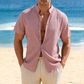 📢📢50% DE DESCONTO!! ⏰ Camisa masculina de manga curta com gola alta para o verão – Material respirável, modelagem moderna e ideal para ocasiões casuais ou para o trabalho 💼