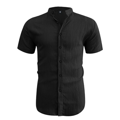 📢📢50% DE DESCONTO!! ⏰ Camisa masculina de manga curta com gola alta para o verão – Material respirável, modelagem moderna e ideal para ocasiões casuais ou para o trabalho 💼