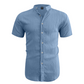 📢📢50% DE DESCONTO!! ⏰ Camisa masculina de manga curta com gola alta para o verão – Material respirável, modelagem moderna e ideal para ocasiões casuais ou para o trabalho 💼