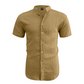 📢📢50% DE DESCONTO!! ⏰ Camisa masculina de manga curta com gola alta para o verão – Material respirável, modelagem moderna e ideal para ocasiões casuais ou para o trabalho 💼