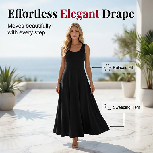 Vestido feminino elegante sem mangas em cor sólida
