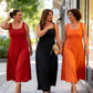 Vestido feminino elegante sem mangas em cor sólida