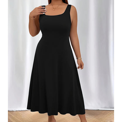 Vestido feminino elegante sem mangas em cor sólida