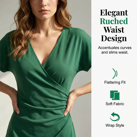 Vestido envelope feminino com decote em V e franzido