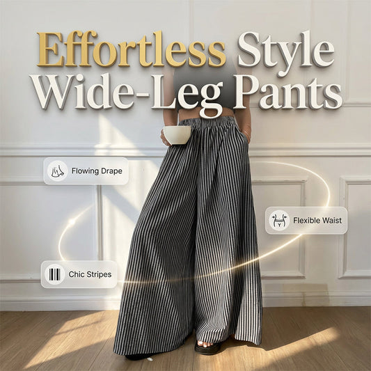 Calça feminina listrada de pernas largas com cintura elástica