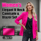 Conjunto feminino elegante de blusa regata com decote em V e blazer