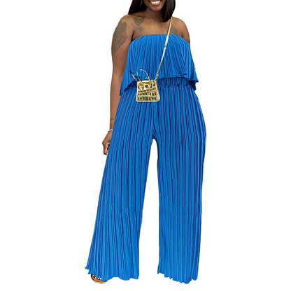 Conjunto feminino de top sem alças e calça pantalona
