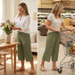 Calça Capri Feminina Canelada de Pernas Largas com Bolsos