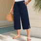 Calça Capri Feminina Canelada de Pernas Largas com Bolsos