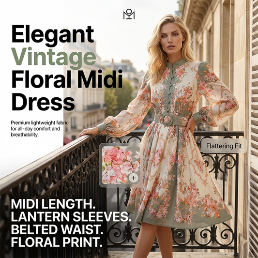 Vestido curto romântico com estampa floral e gola alta