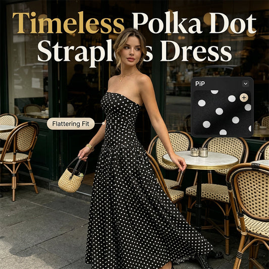✨ Vestido tomara que caia feminino com estampa de bolinhas - Essencial para férias elegantes! ✨