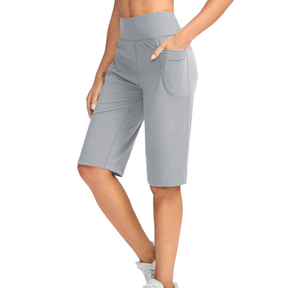 Shorts femininos de cintura alta com bolsos