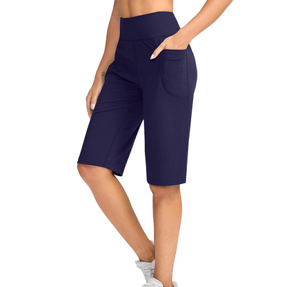 Shorts femininos de cintura alta com bolsos