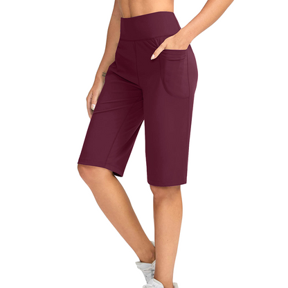 Shorts femininos de cintura alta com bolsos