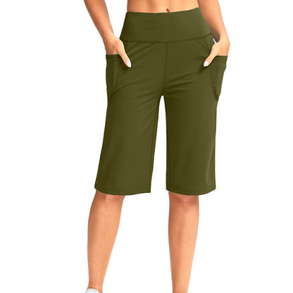 Shorts femininos de cintura alta com bolsos