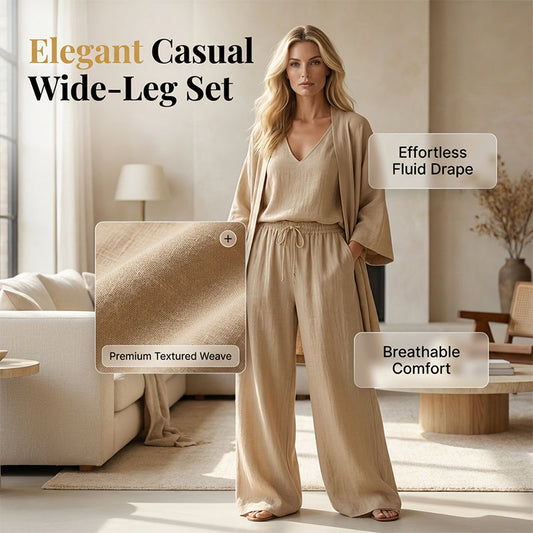 Conjunto elegante de calça pantalona e cardigã