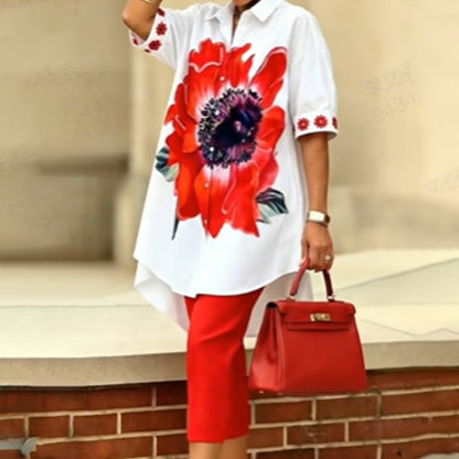 Conjunto feminino de duas peças com estampa floral