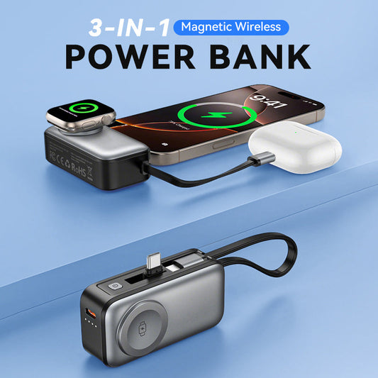 Carregador portátil sem fio magnético 3 em 1