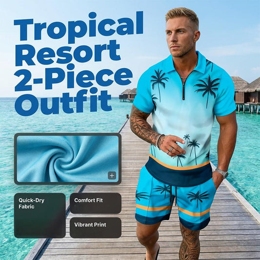Conjunto masculino de duas peças com camiseta e shorts estampados