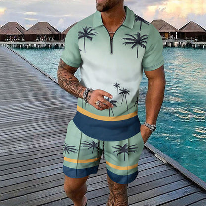 Conjunto masculino de duas peças com camiseta e shorts estampados