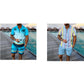 Conjunto masculino de duas peças com camiseta e shorts estampados