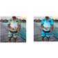 Conjunto masculino de duas peças com camiseta e shorts estampados