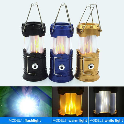 Lanterna de acampamento LED 3 em 1 com efeito de chama