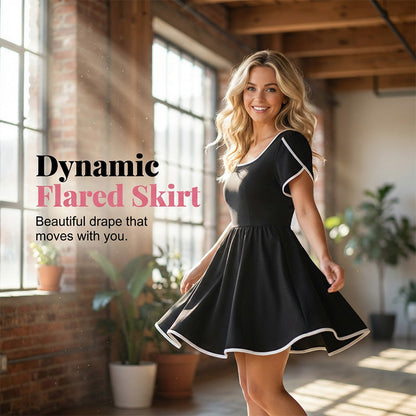 Vestido feminino de corte A com decote quadrado