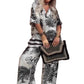 🌸50% de desconto por tempo limitado ✨ Blusa estampada com decote em V + calça comprida – Estilo elegante e leve para o verão