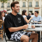Conjunto de camiseta e shorts estampados para homem (2 peças)