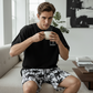 Conjunto de camiseta e shorts estampados para homem (2 peças)