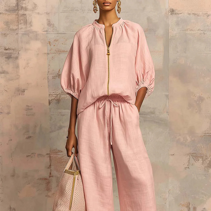 Conjunto de agasalho casual feminino de duas peças em cor sólida