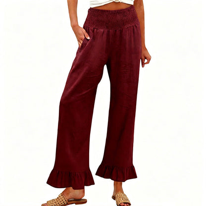 Calça de moletom estilo boho com babados para mulheres