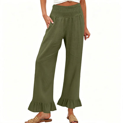 Calça de moletom estilo boho com babados para mulheres