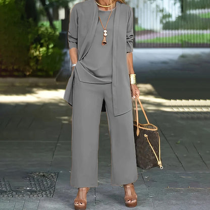 Conjunto elegante feminino de 3 peças com modelagem relaxada