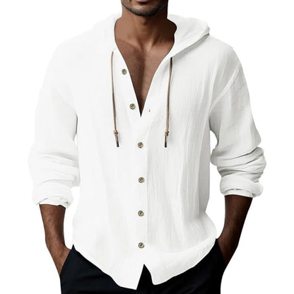 💎 50% DE DESCONTO EM MOLETOM MASCULINO! 💎 Blusa casual de manga comprida em cor sólida – Fechamento frontal com botões, capuz com cordão e tecido respirável.
