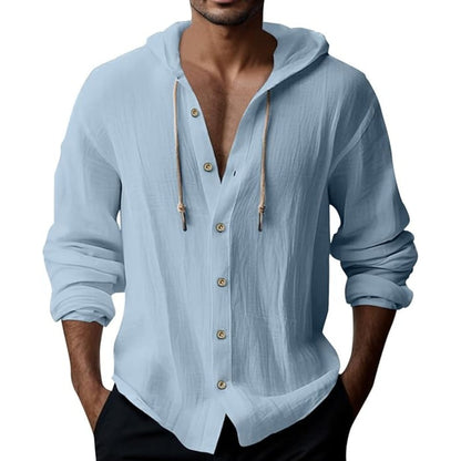 💎 50% DE DESCONTO EM MOLETOM MASCULINO! 💎 Blusa casual de manga comprida em cor sólida – Fechamento frontal com botões, capuz com cordão e tecido respirável.