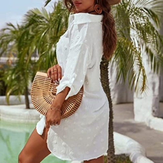 Camisa feminina casual oversized em chiffon jacquard