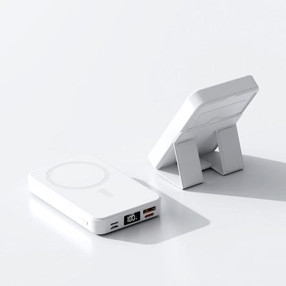 Carregador portátil magnético sem fio de 22,5 W e 10.000 mAh com suporte.