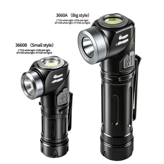 Lanterna de cabeça e lanterna de LED com rotação de 90°
