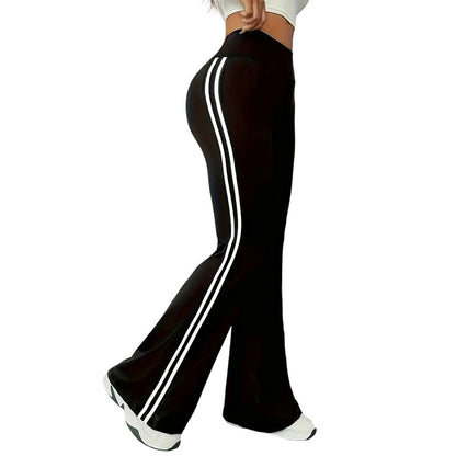 Calça flare de cintura alta com listra lateral