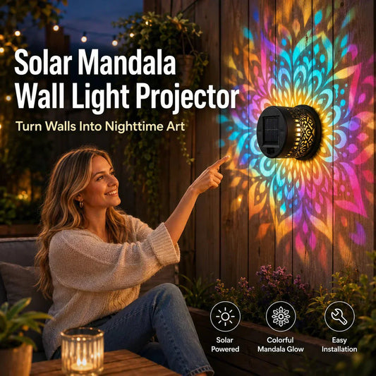 🌞 50% DE DESCONTO AGORA! 🌀 Luz Solar Mandala – Projeção de Padrões Deslumbrante, Design 2 em 1 para Piso e Parede, IP65 à Prova d'Água e Liga/Desliga Automático 🌿