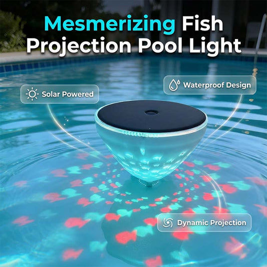 Luminária solar flutuante para piscina com projeção de peixes