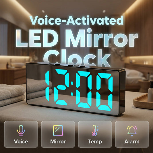Despertador digital minimalista para quarto e escritório.