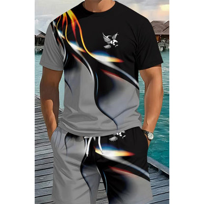 👕 50% DE DESCONTO 🩳 Conjunto masculino de camiseta e shorts com estampa abstrata – Leve, respirável e com caimento descontraído – perfeito para o verão, esportes ou dias casuais – visual moderno e exclusivo 🎨
