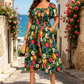 ⏰Promoção de Verão com 50% de desconto💃Vestido midi floral com decote quadrado e bolsos
